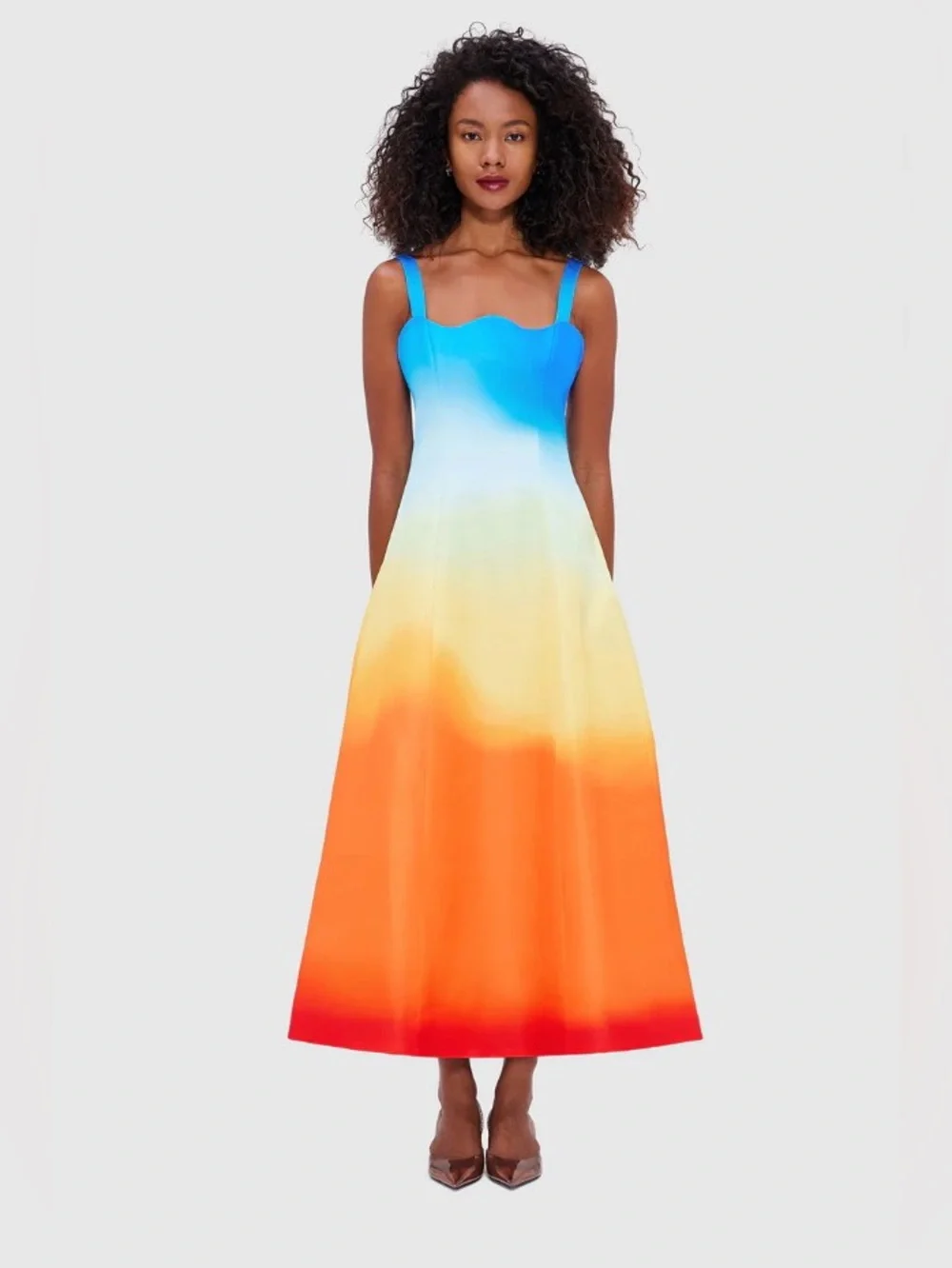 LEO LIN Odette Sunset Ombré Reverse Sweetheart Neckline Midi Dress AU6/US2 NWOT